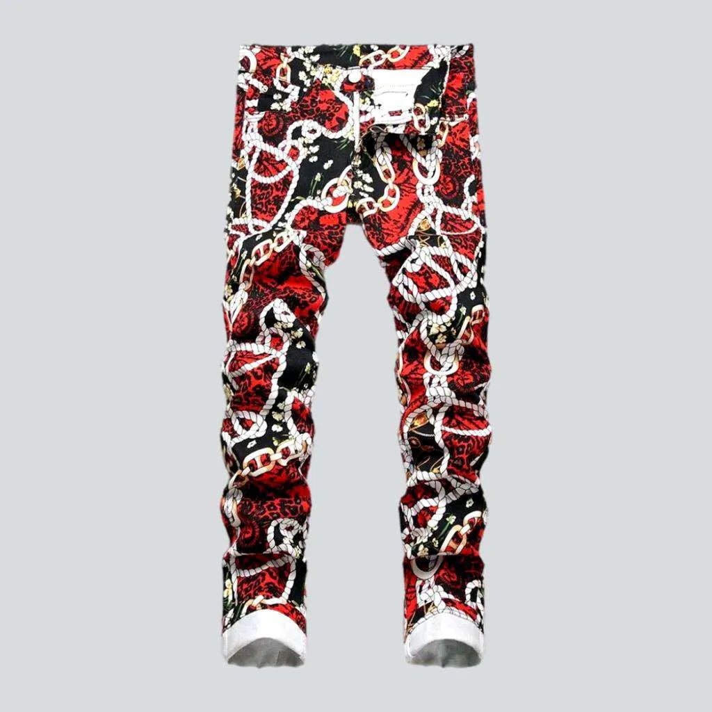 A-line Skirt Jeans for Grace -Red print painted jeans
 for men