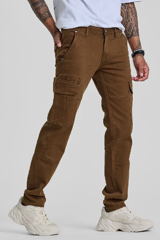 Mother's Day Jeans for Gift -Brown Slim Fit Cargo Jeans