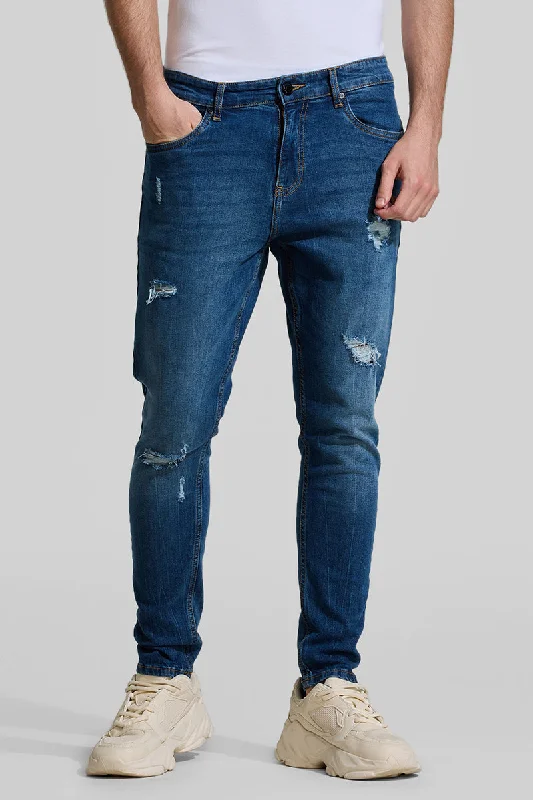 Tapered Jeans for Modern -Denim Blue Distressed Skinny Fit Jeans