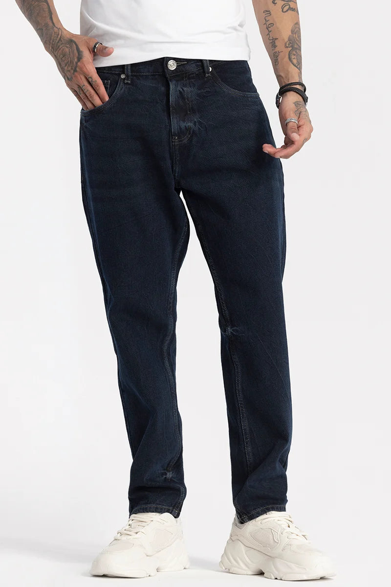 Casual Friday Jeans for Relaxed -Navy Plain Baggy Fit Jeans