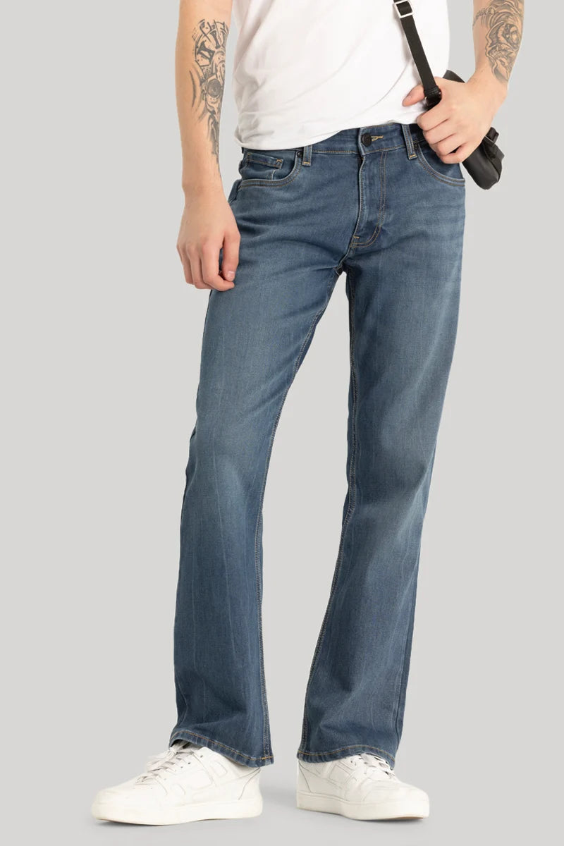 Painted Back Pocket Jeans for Artistic -Cerulean Blue Plain Bootcut Jeans