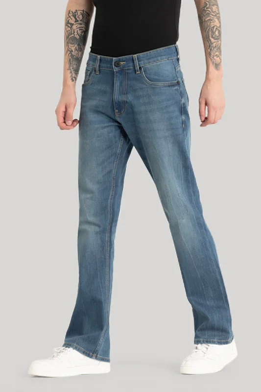 Frayed Hem Jeans for Edgy -Steal Blue Plain Bootcut Jeans