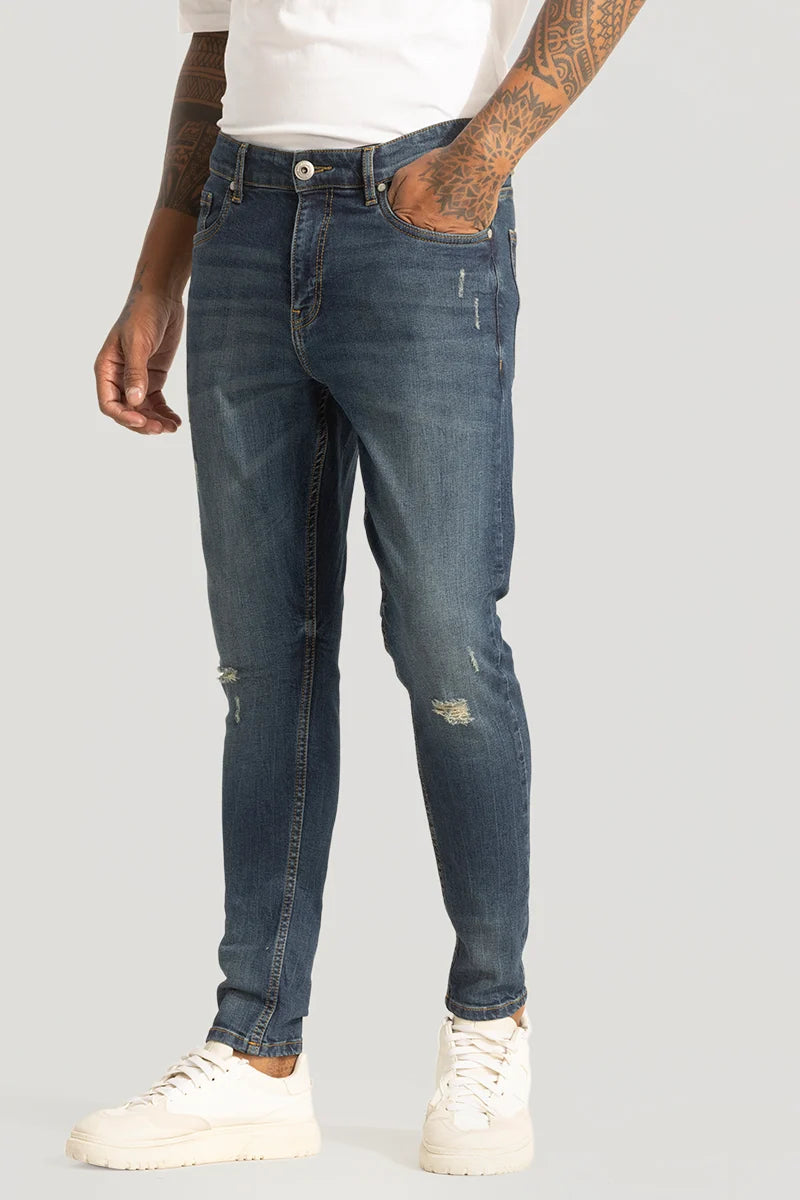 Christmas Jeans for Seasonal -Dark Blue Distressed Skinny Fit Jeans