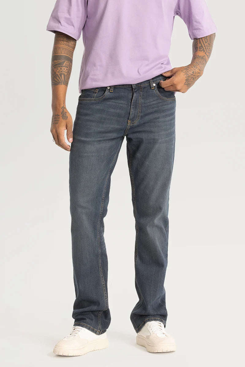 Designer Jeans for Luxury -Greyish Blue Plain Straight Fit Jeans