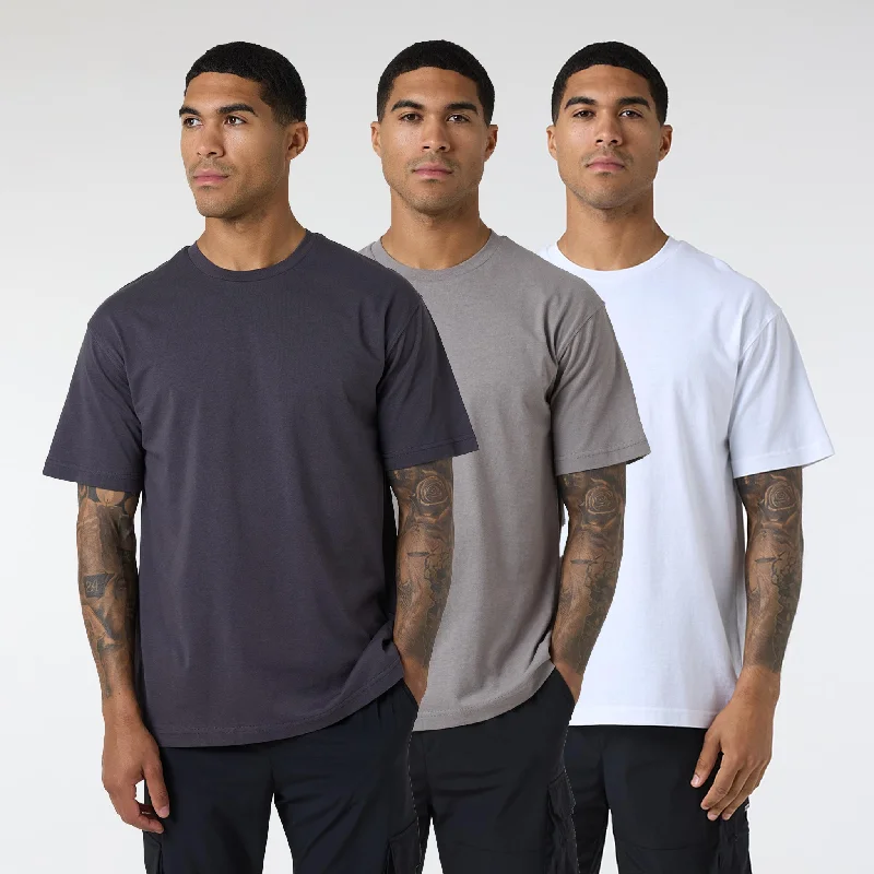 Formal Blouses for Business -3-Pack Relaxed Fit T-Shirts | Dark Grey/Stone/White