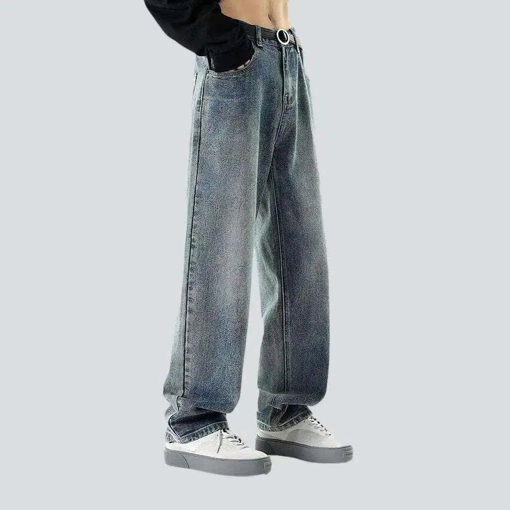 Faded Jeans for Laid-back -Baggy medium wash jeans
 for men