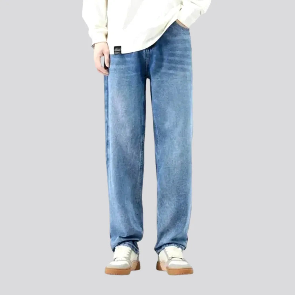 Travel Jeans for On-the-go -Sanded mid rise wide fit men's jeans