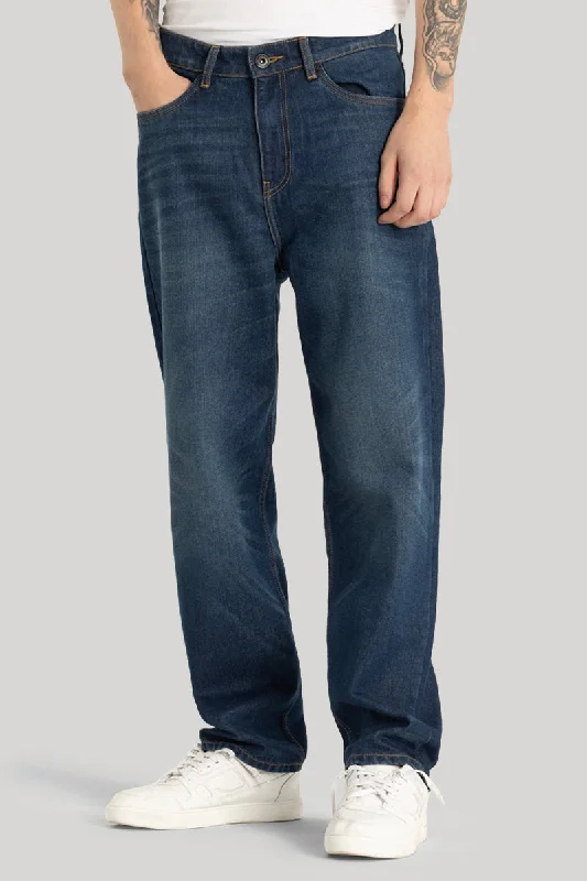 Work Jeans for Tough Jobs -Dark Blue Plain Loose Fit Jeans