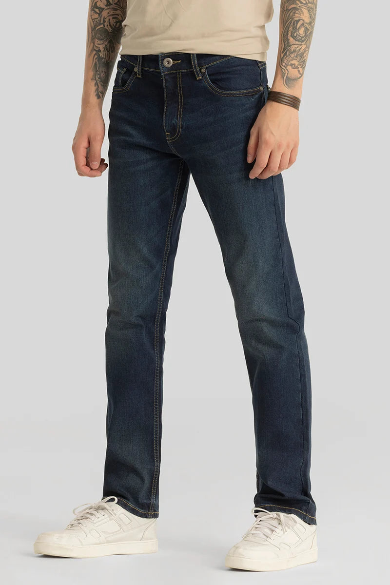 Designer Jeans for Luxury -Brigitte Ink Blue Plain Straight Fit Jeans