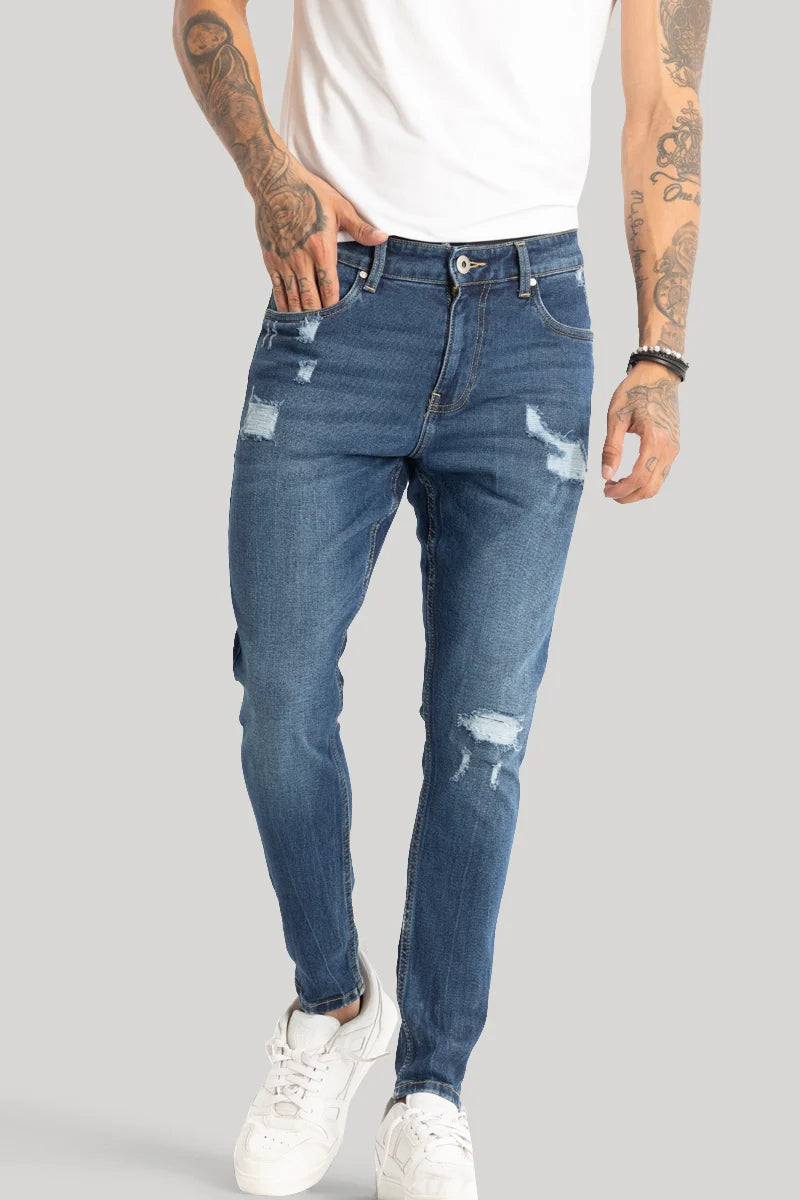 Christmas Jeans for Seasonal -Blue Distressed Skinny Fit Jeans