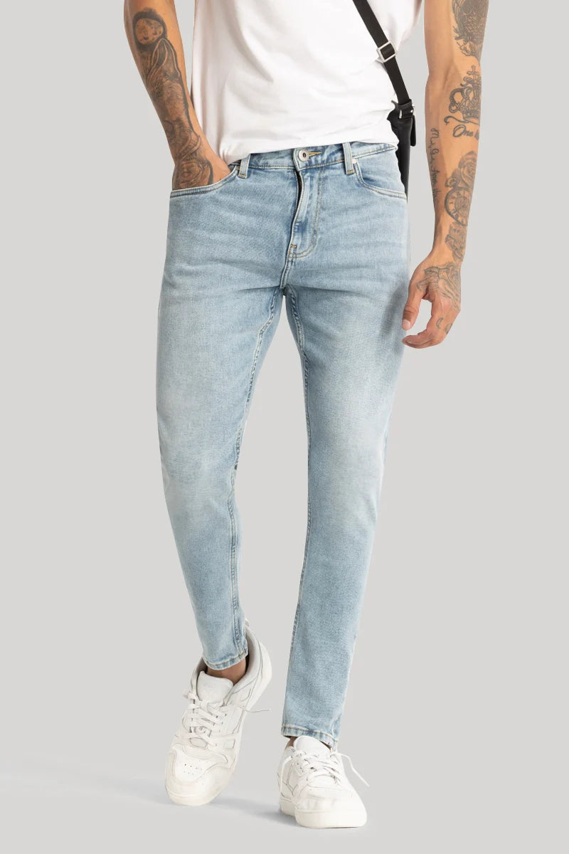 Mother's Day Jeans for Gift -Light Blue Plain Skinny Fit Jeans