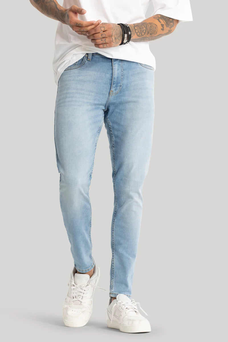 Bermuda Shorts Jeans for Modesty -Light Blue Plain Skinny Fit Jeans