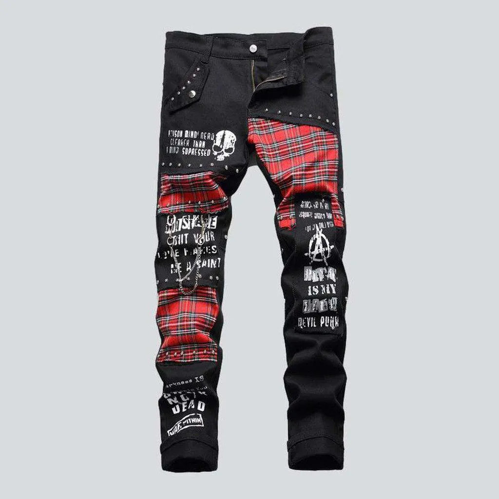 Valentine's Day Jeans for Romantic -Black jeans with checkered patches