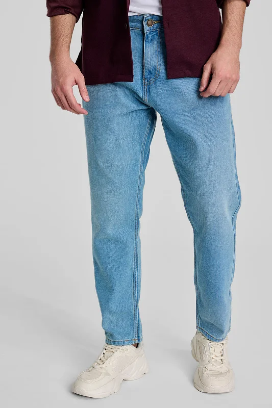 Metal Button Jeans for Classic -Light Blue Baggy Fit Jeans