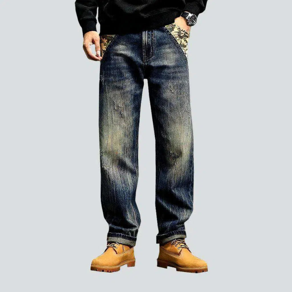 Flare Jeans for Retro Vibe -Yellow cast whiskered jeans
 for men