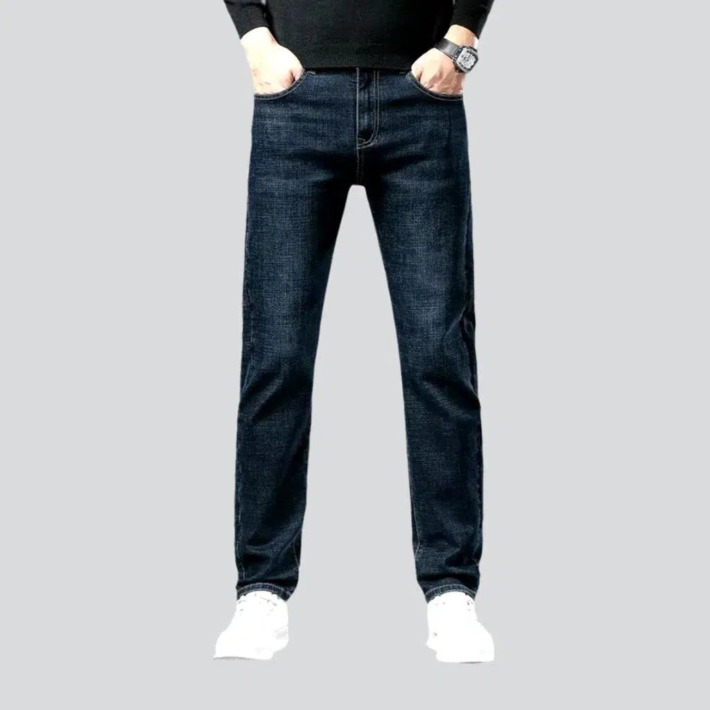 Gray Jeans for Neutral Tone -Dark-wash high-waist jeans
 for men