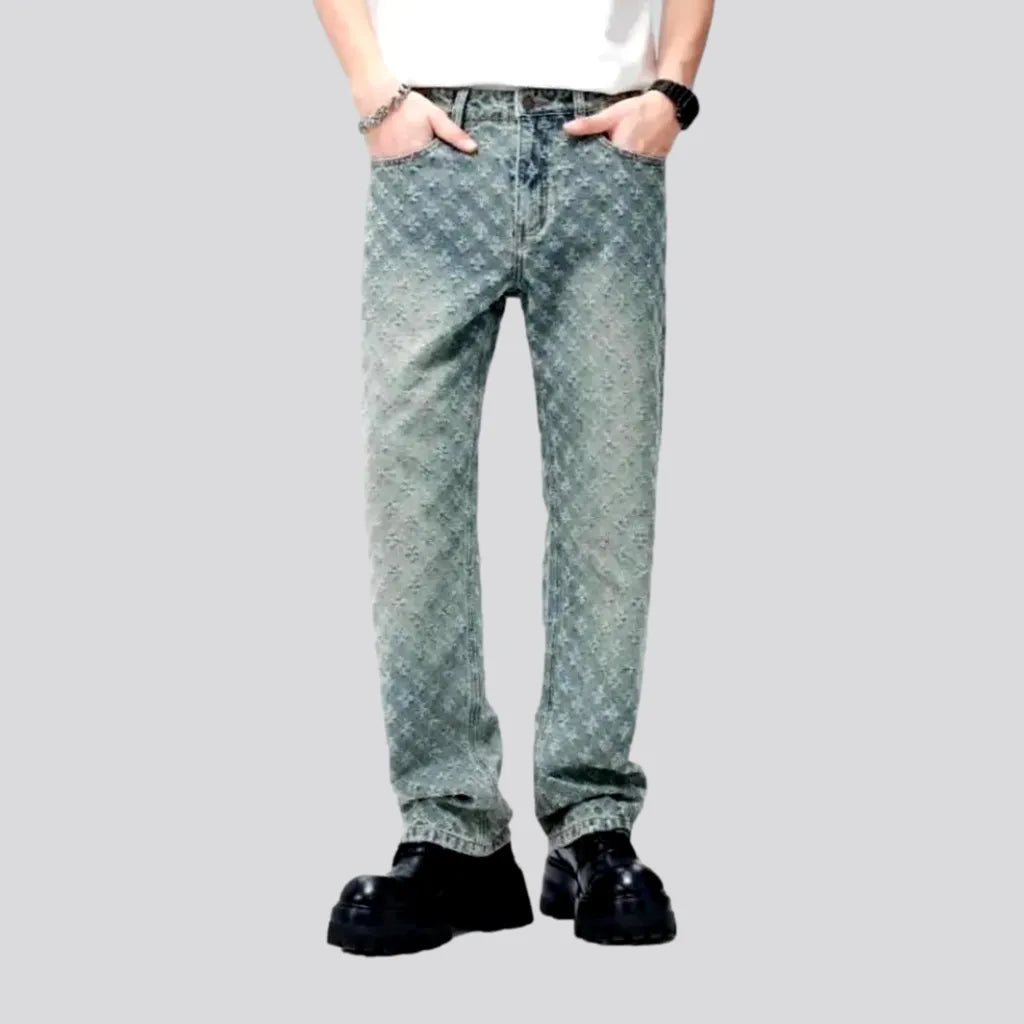 Decorated Back Pocket Jeans for Style -Mid-waist embroidered jeans
 for men