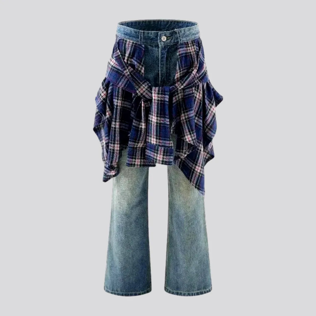 Mini Shorts Jeans for Youthful -Checkered street fashion jeans for men