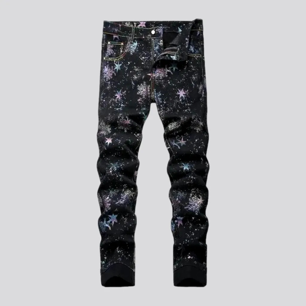 Fishing Jeans for Water -Painted color-stars-print jeans