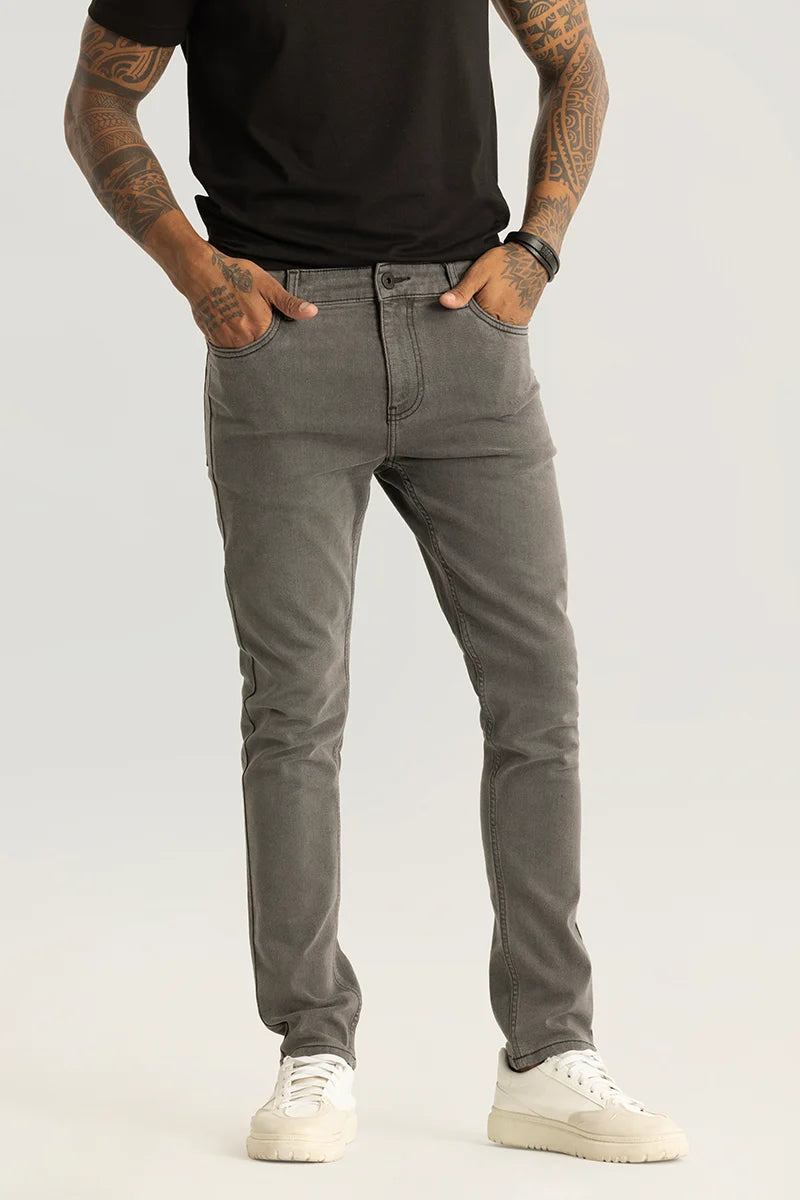 Cropped Jeans for Summer Look -Nexus Light Grey Plain Slim Fit Jeans