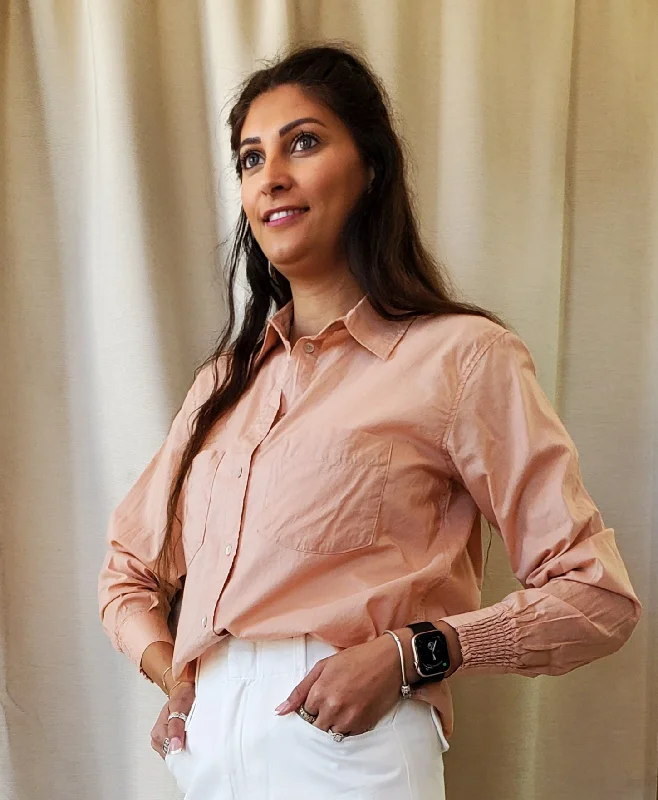 Orange Blouses for Energetic -Serra Button Up Long Sleeve Shirt