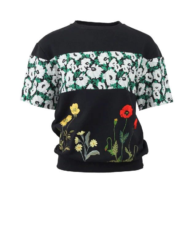 Linen Blouses for Breathable -Flower Embroidered Sweatshirt