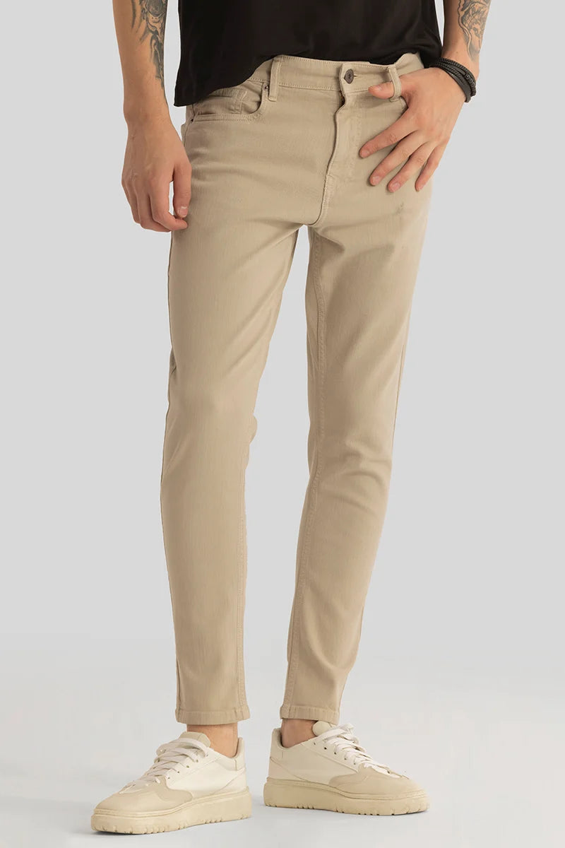 Bootcut Jeans for Flattering -Quantum Beige Plain Skinny Fit Jeans