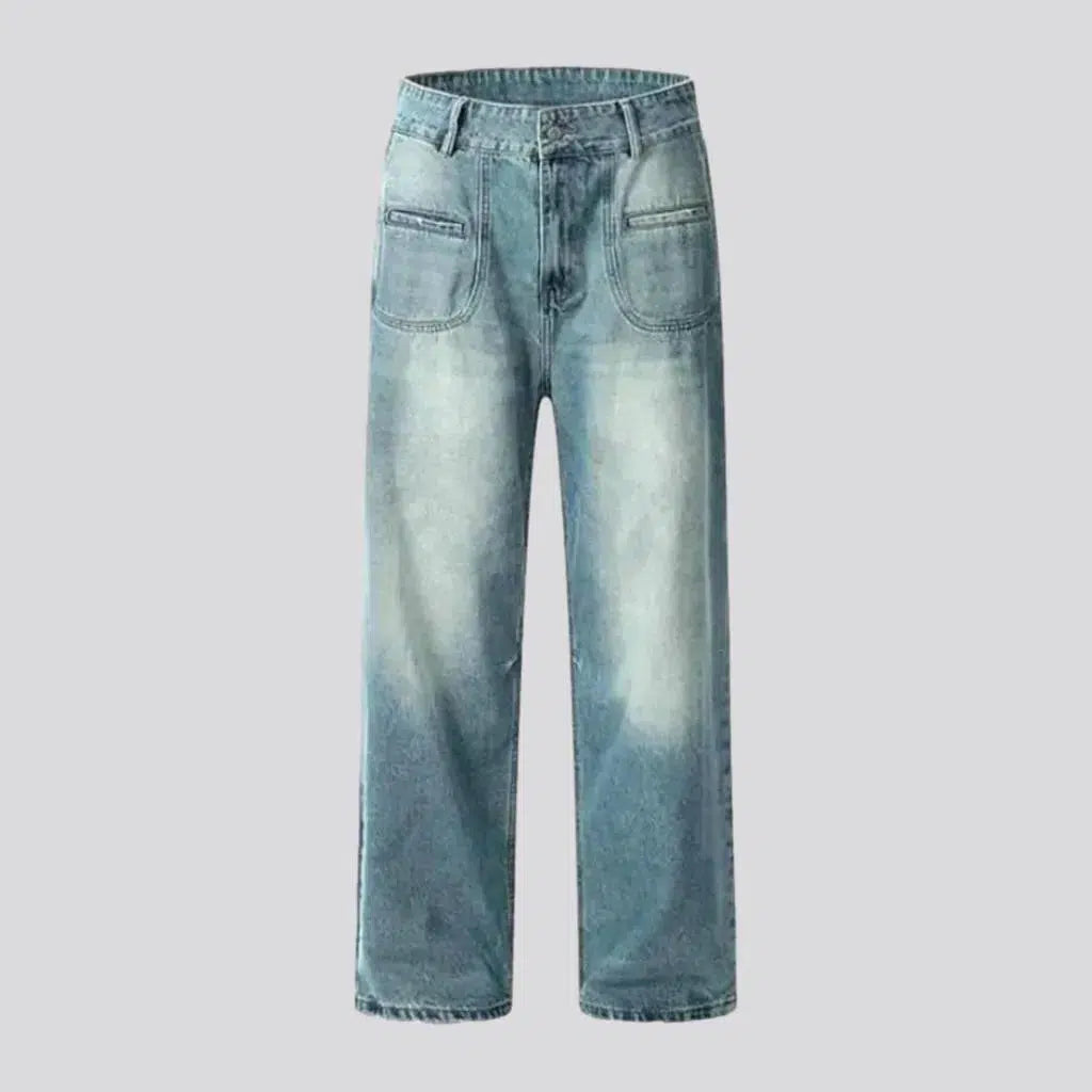 Frayed Hem Jeans for Edgy -Ground men's soft-tint jeans