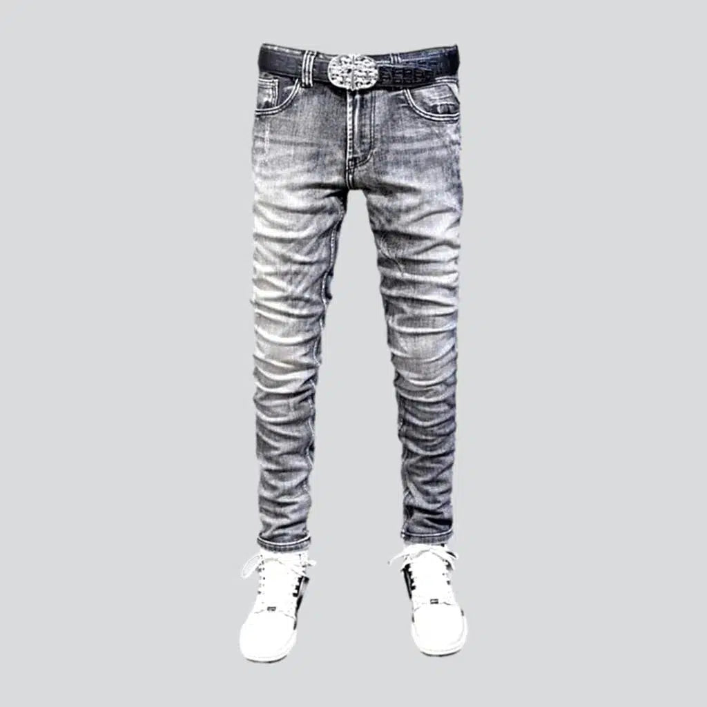 Raw Hem Jeans for Trendy -Men's sanded jeans