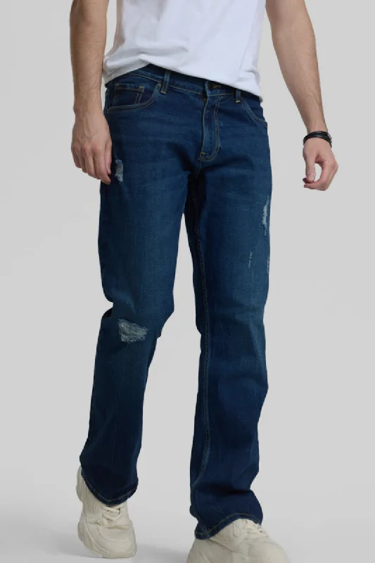 Side Pocket Jeans for Extra -Navy Distressed Bootcut Jeans