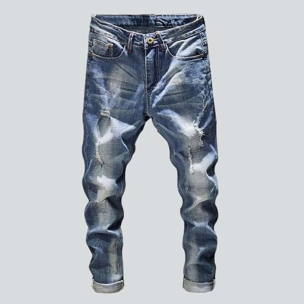 Printed Jeans for Pattern -Light wash men's ripped jeans