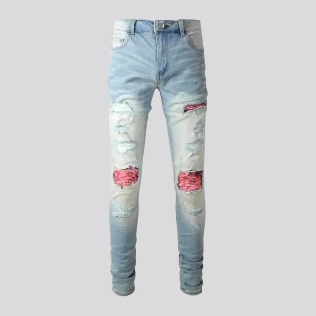 A-line Skirt Jeans for Grace -Pink-patch men's skinny jeans