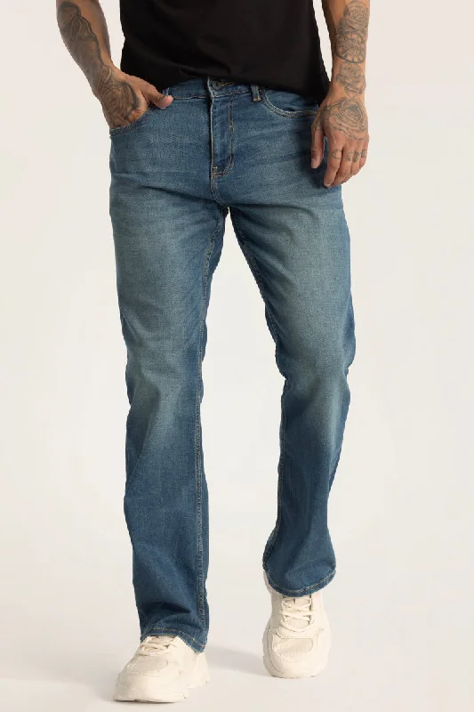 Party Jeans for Night Out -Blue Plain Bootcut Jeans