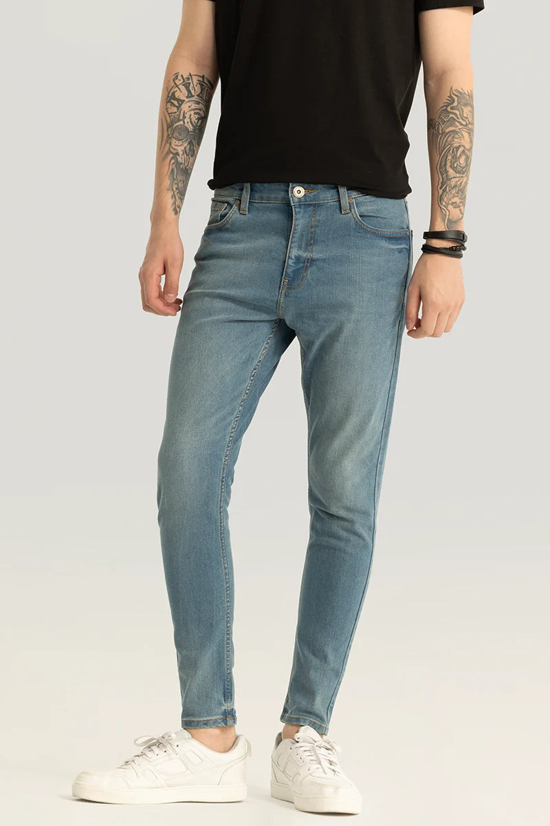 Cuffed Jeans for Stylish Touch -Delphine Blue Plain Skinny Fit Jeans