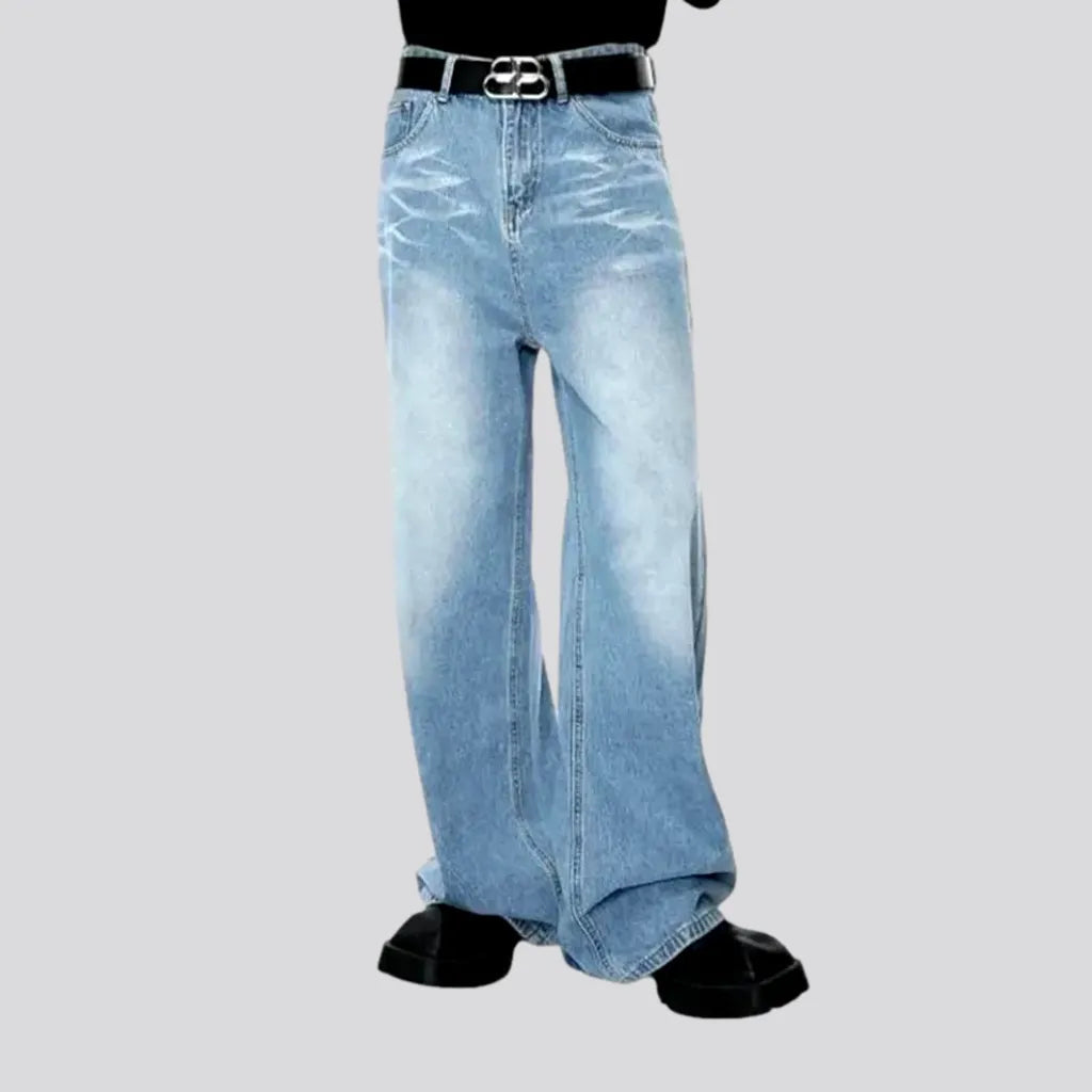 Studded Jeans for Punk -Whiskered light abraded men's jeans