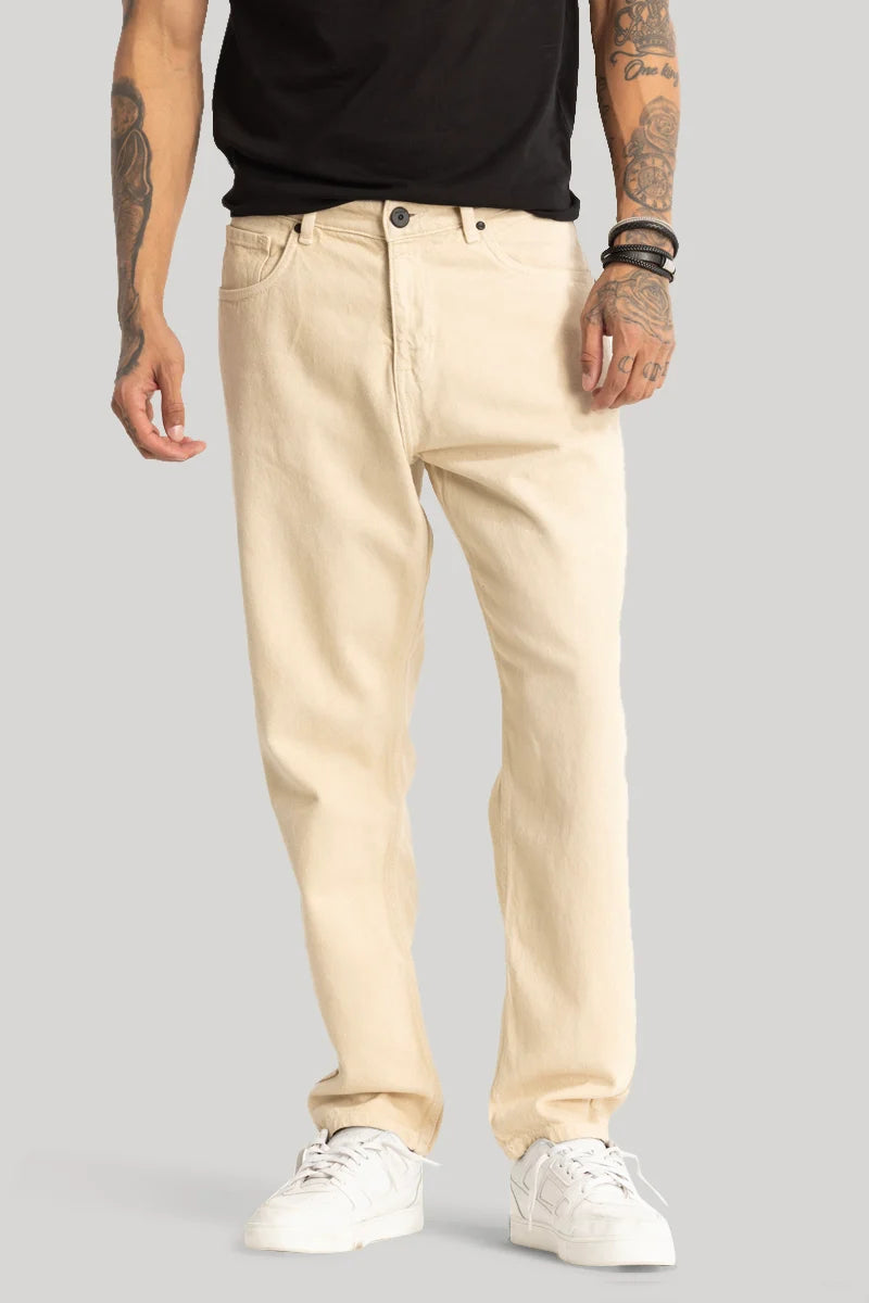 Capri Jeans for Beach Style -Beige Baggy Fit Jeans