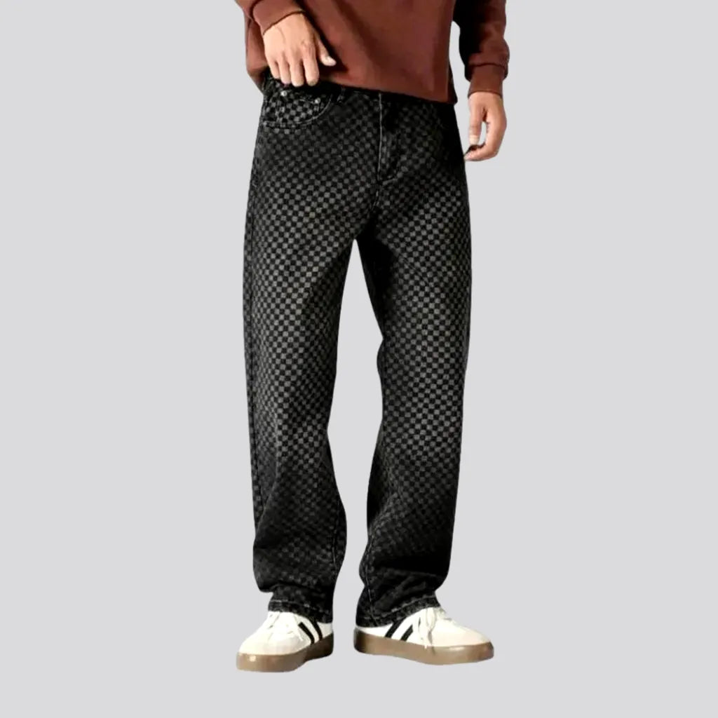 Bootcut Jeans for Flattering -Y2k mid-rise plaid loose men's jeans