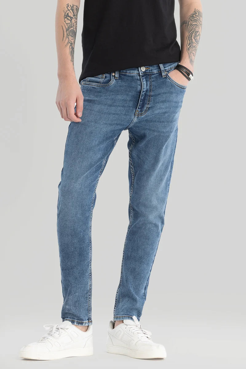 Rolled Shorts Jeans for Style -Blue Plain Skinny Fit Jeans