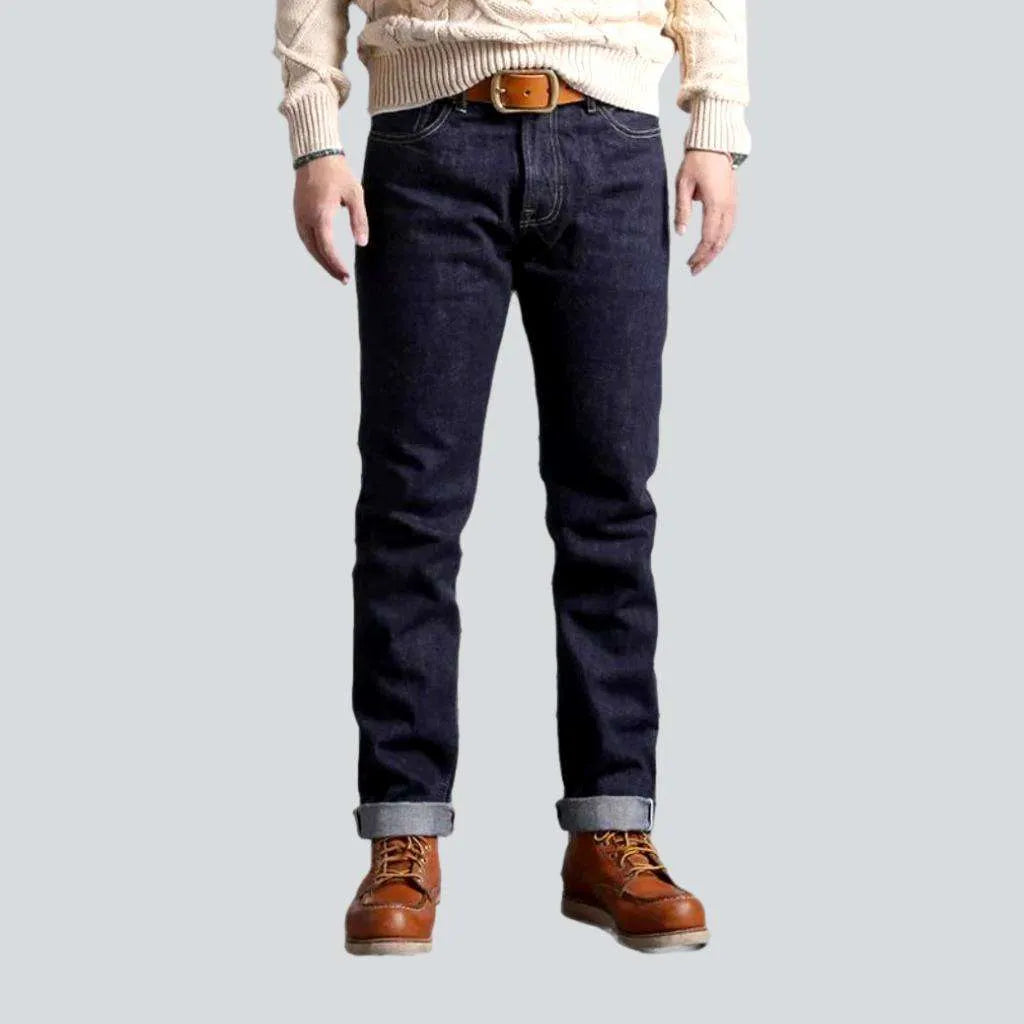 Birthday Jeans for Celebration -Mid-waistline slim self-edge jeans
 for men