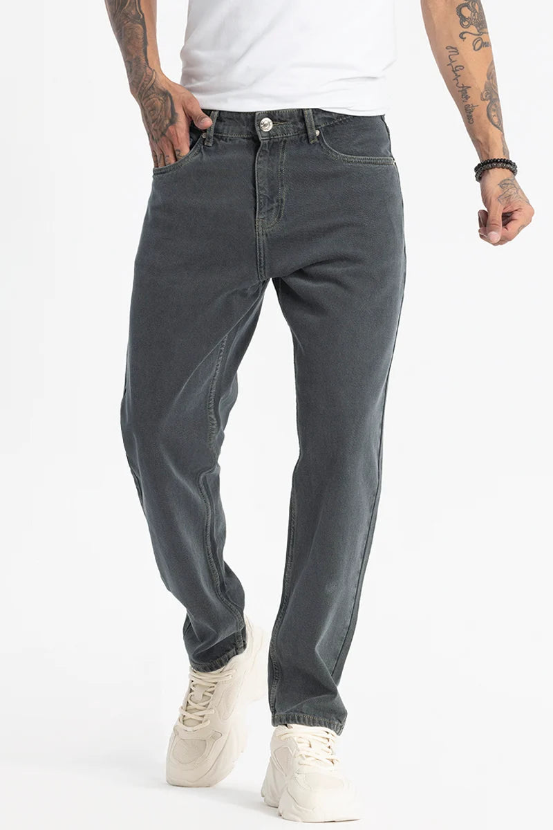 Cargo Jeans for Utility -Charcoal Grey Plain Baggy Fit Jeans