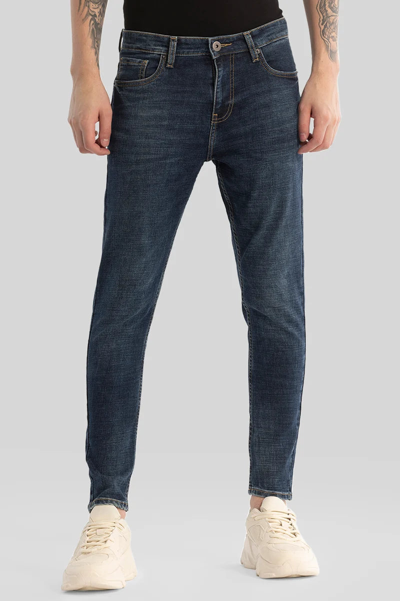 Party Jeans for Night Out -Dark Blue Plain Skinny Fit Jeans