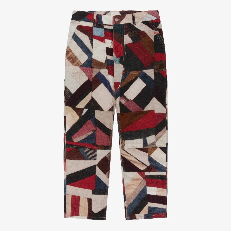 Classic straight-leg pants for versatile daily wear -Quilt Print Double Knee Pant