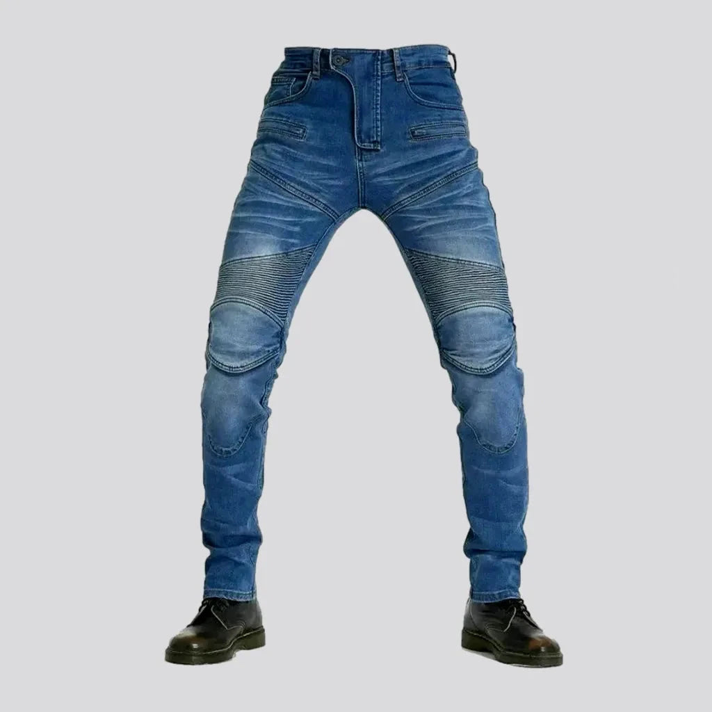 Travel Jeans for On-the-go -High rise sanded slim fit riding men's jeans