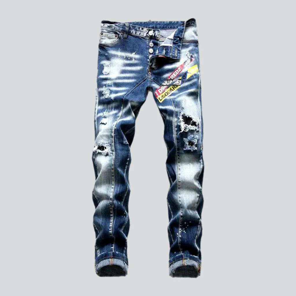 Blue Jeans for Everyday Wear -Painted men's skinny jeans