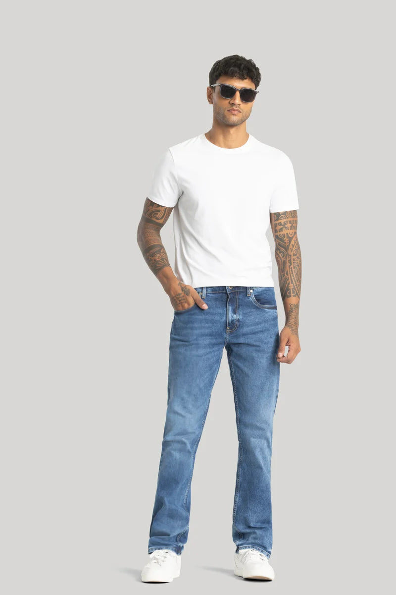 Designer Jeans for Luxury -Brigitte Washed Blue Straight Fit Jeans