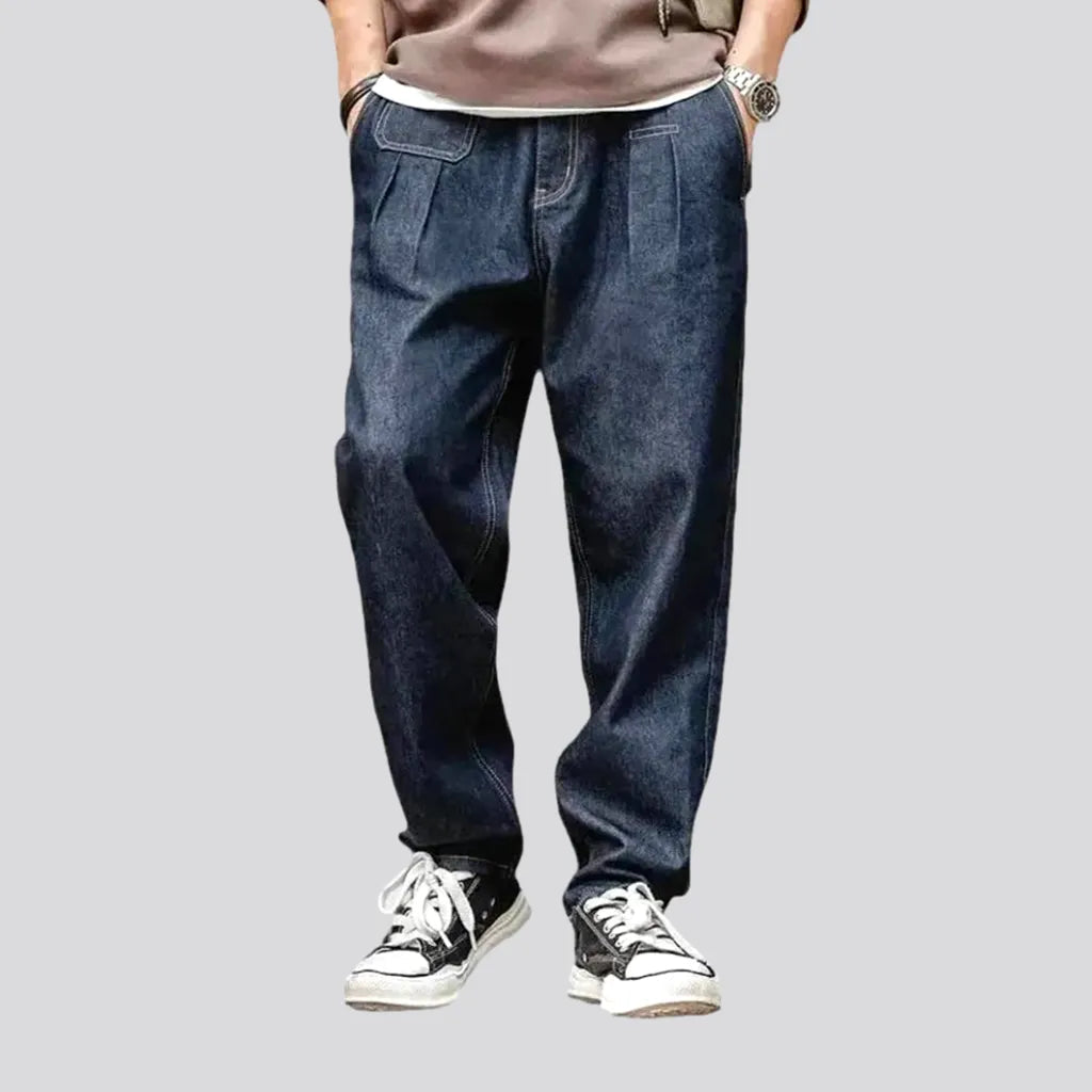 Light Wash Jeans for Casual -Baggy casual style pleated waistline men's jeans