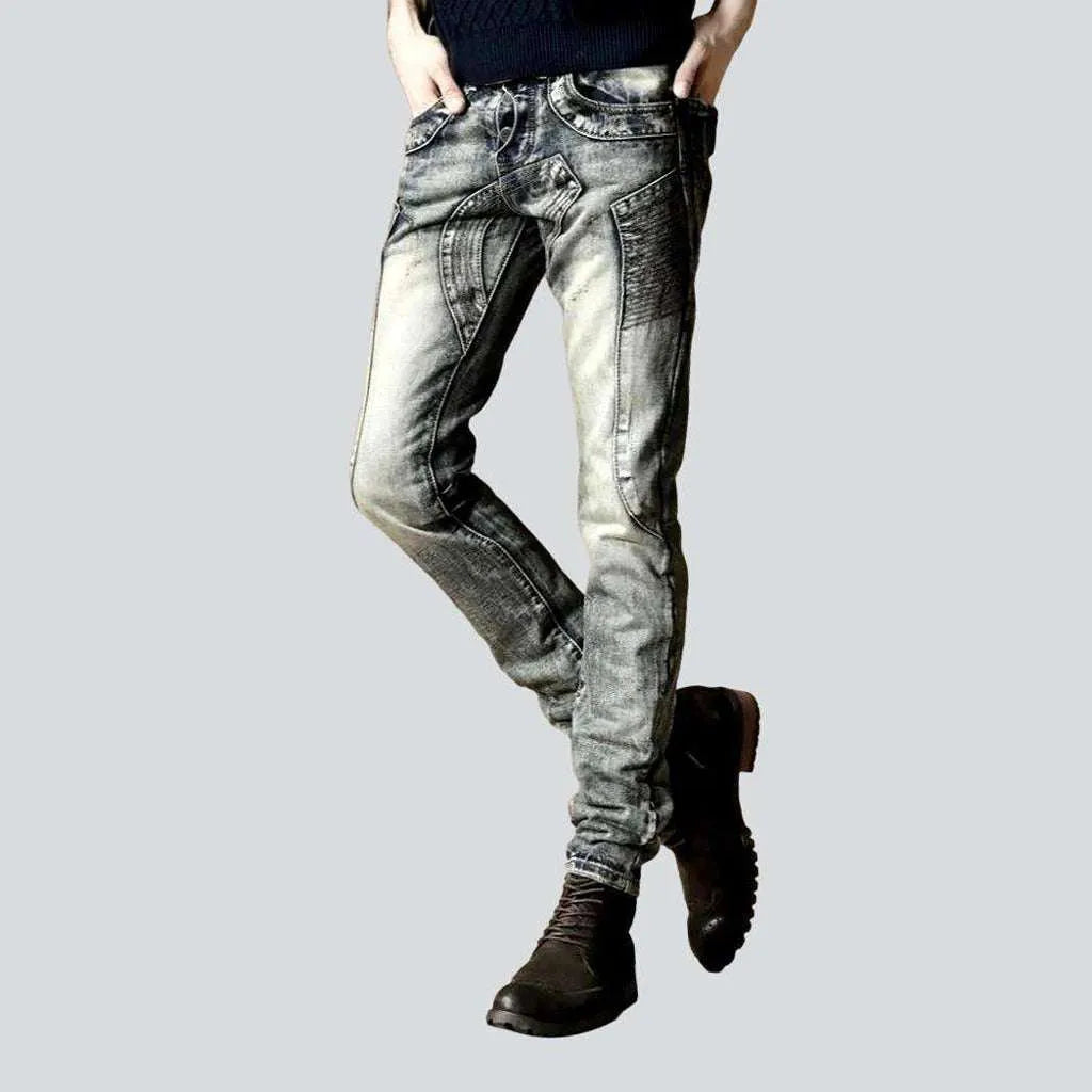 Christmas Jeans for Seasonal -Flap pocket patchwork men's jeans