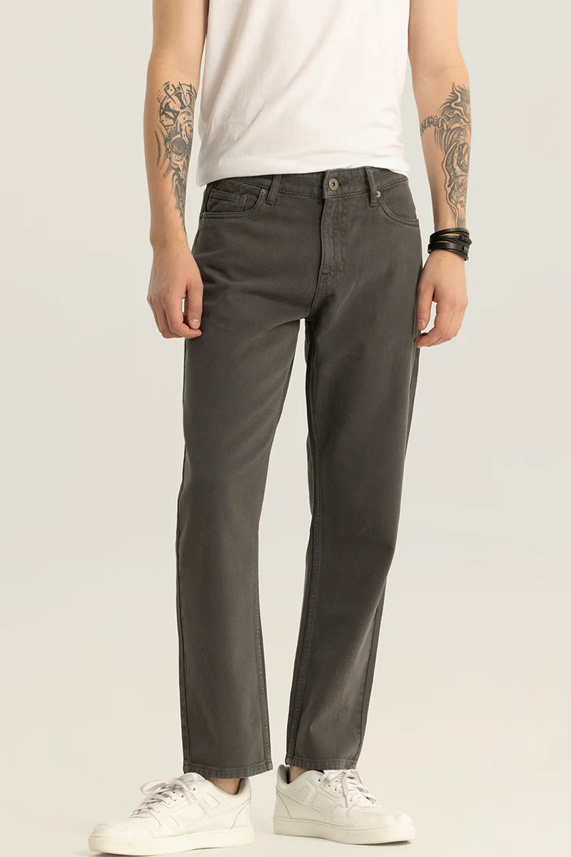 Stonewashed Jeans for Softness -Etienne Charcoal Grey Plain Relaxed Fit Jeans