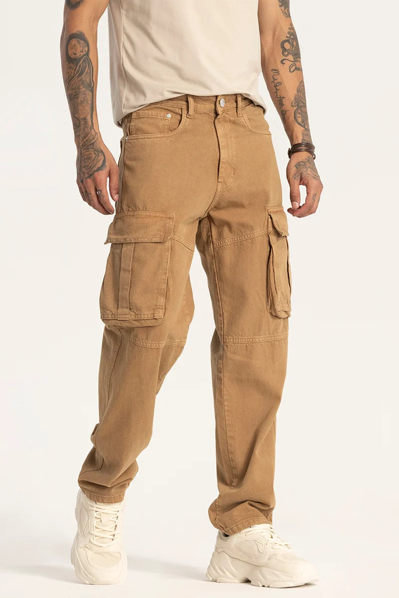 Black Jeans for Formal Look -Khaki Relaxed Fit Cargo Jeans