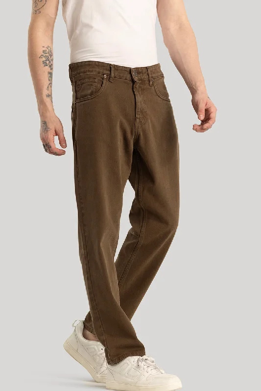 Weekend Jeans for Lazy -Loose Leisure Brown Baggy Fit Jeans